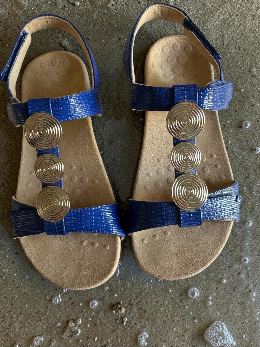 Vionic Farra Blue Lizzard Embossed T-Strap Sandals SZ 7.5